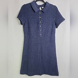 Anthropology Moth Navy Blue  Diamond Knit Polo‎ Dress Size S